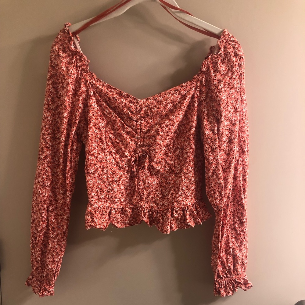 Red flowered long sleeve top size M